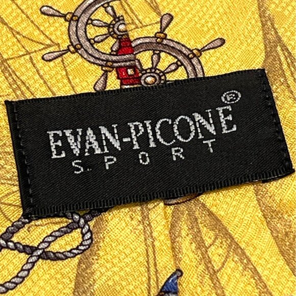 Evan-Picone Sport Nautical Yacht Club Yellow Tie 100% Silk Anchors Flags Men's - Picture 3 of 7